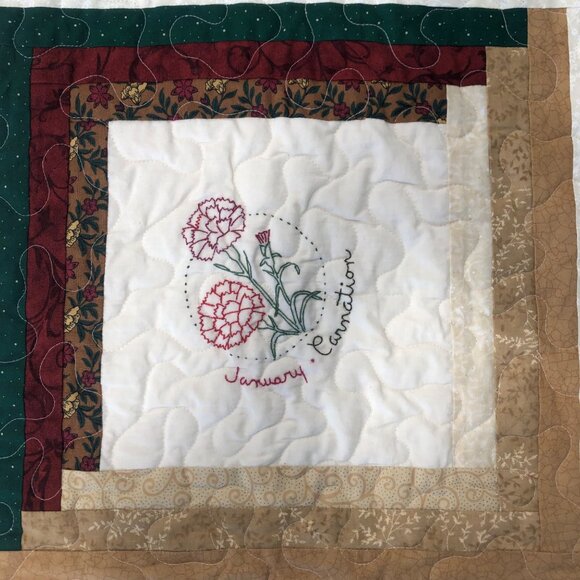 Handcrafted Quilt Flower of the Month Embroidery Patchwork Design Meander 70x55 - Picture 16 of 16
